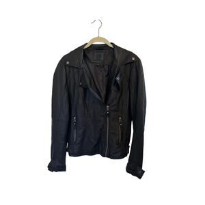 Max Studio Faux Leather Black Jacket Buckles Zippers Size Medium Motorcycle